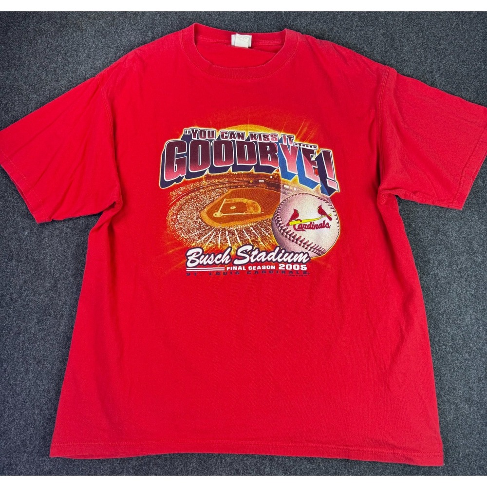 St Louis Cardinals 05' Kiss it Goodbye Busch Stadium Baseball T Shirt Mens Sz XL